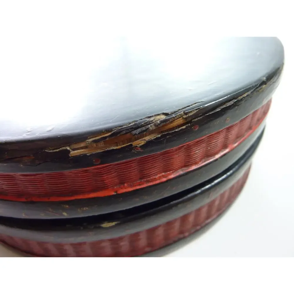 Antique Japanese Round Black Lacquer Ware Box